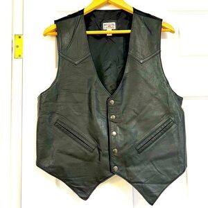 Western Frontier Vintage Black Leather men Vest westerncore Motorcycle Biker L